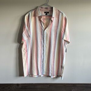 Club Room Luxury 100% Linen Striped Multicolor Men's Button Down Shirt Size XL